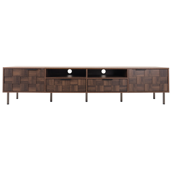 Mid Century TV Stand with 2 Drawers in Dark Brown, Media Console Table for TVs up to 85'', Made of Particle Board and MDF, 78.7'' x 15.7'' x 17.7''