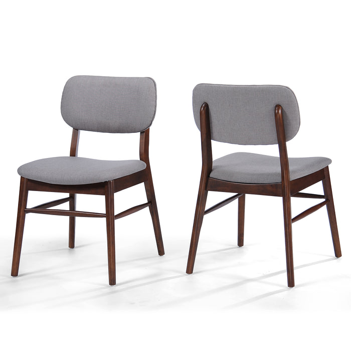 Mid-Century Upholstered Dining Chair Set of 2 in Walnut and Light Gray with Rubberwood Frame