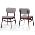 Mid-Century Upholstered Dining Chair Set of 2 in Walnut and Light Gray with Rubberwood Frame