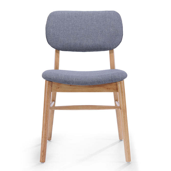 Mid-Century Upholstered Dining Chairs Set of 2 with Natural Rubberwood Frame in Natural+Gray, Polyester Fabric