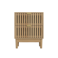 Mid-Modern Oak Bedside Table with Grille Design and Two Drawers in Oak Finish, Wooden Side Table for Bedroom, Living Room, or Hallway