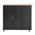 Mobile Kitchen Cart with Storage, 39.76'' Rolling Kitchen Island with 2 Doors, 3 Drawers & Adjustable Shelf, Black Utility Cart for Kitchen/Dining Room