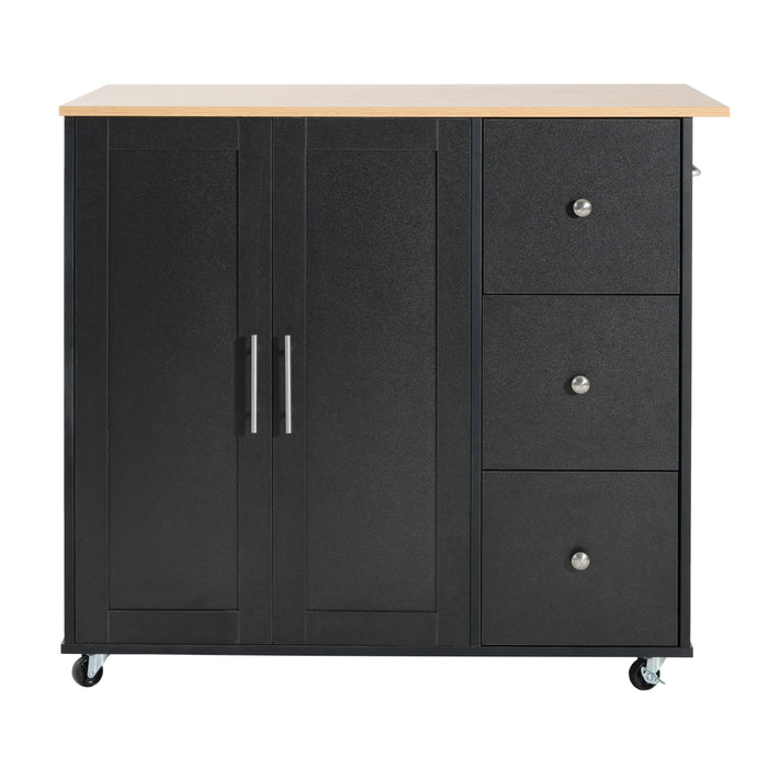 Mobile Kitchen Cart with Storage, 39.76'' Rolling Kitchen Island with 2 Doors, 3 Drawers & Adjustable Shelf, Black Utility Cart for Kitchen/Dining Room