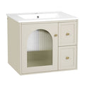 Modern Beige Wall-Mounted Bathroom Vanity Set with Ceramic Sink, 2 Drawers and Soft-Close Door, 24' x 18' x 21.75'