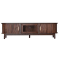 Modern Farmhouse TV Stand for 75' TVs, Wood Entertainment Center with Storage Cabinet, TV Console Table for Living Room, Bedroom in Dark Brown with Solid Wood Legs and MDF Construction