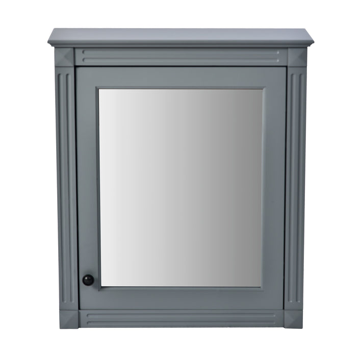 Modern Grey Wall Mounted Bathroom Storage Cabinet with Mirror and Adjustable Shelves, 24'' x 27'', MDF and Metal Construction
