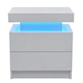 Modern LED Bedside Table Cabinet with Adjustable Lights and 2 Drawers, White, Engineered Wood, 19.30 x 13.70 x 20.50 inches