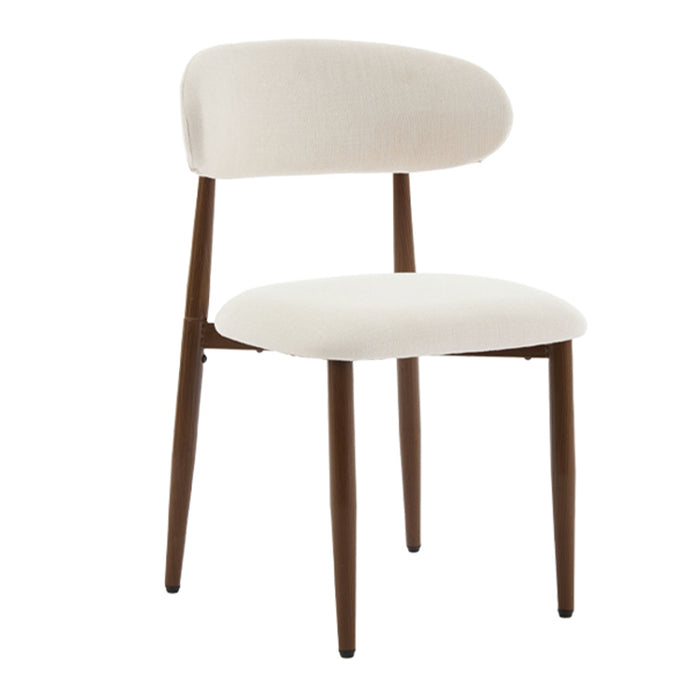 Modern Metal Dining Chairs Set of 2, Beige Fabric Upholstered for Dining Room, Metal Frame with Woodgrain Finish, 33H x 19W x 17.5D