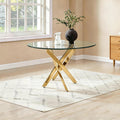 Modern Round Glass Table, 35.43 inches Of Tempered Glass With A Golden Frame.Kitchen Table Set For Dining Room, Party Table,Conference Table,Living Room,Office,Cafe,Home Kitchen,Bedroom
