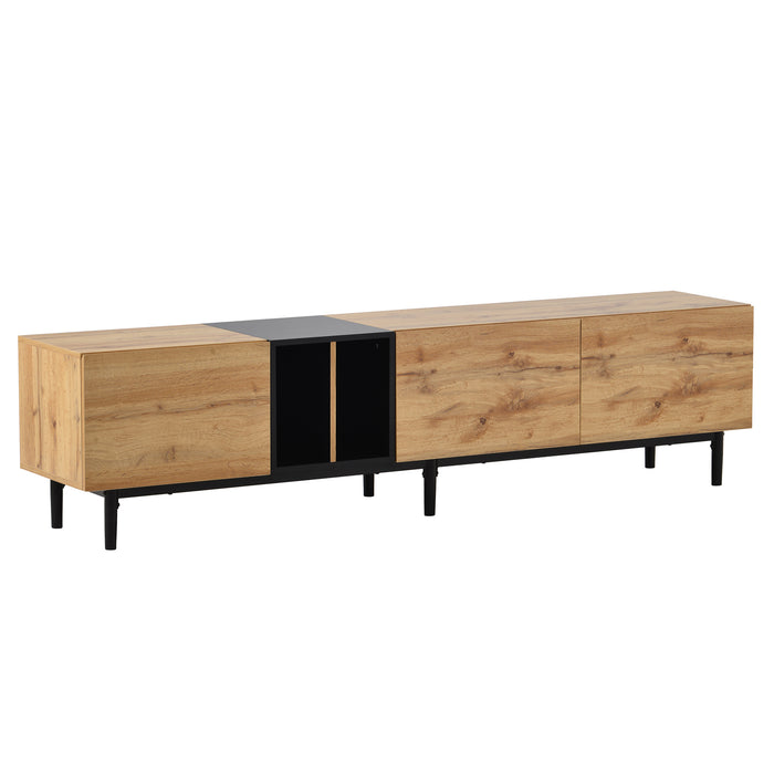 Modern TV Stand for 80'' TV with 3 Doors, Media Console Table in Natural Wood, MDF Construction, Fits Living Room or Bedroom