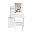 Modern Vanity Desk with 3 LED Lighting Modes, 4 Drawers, Hair Dryer Holder & Power Socket, White MDF Finish, 31.5 x 14.17 x 51.18 inches