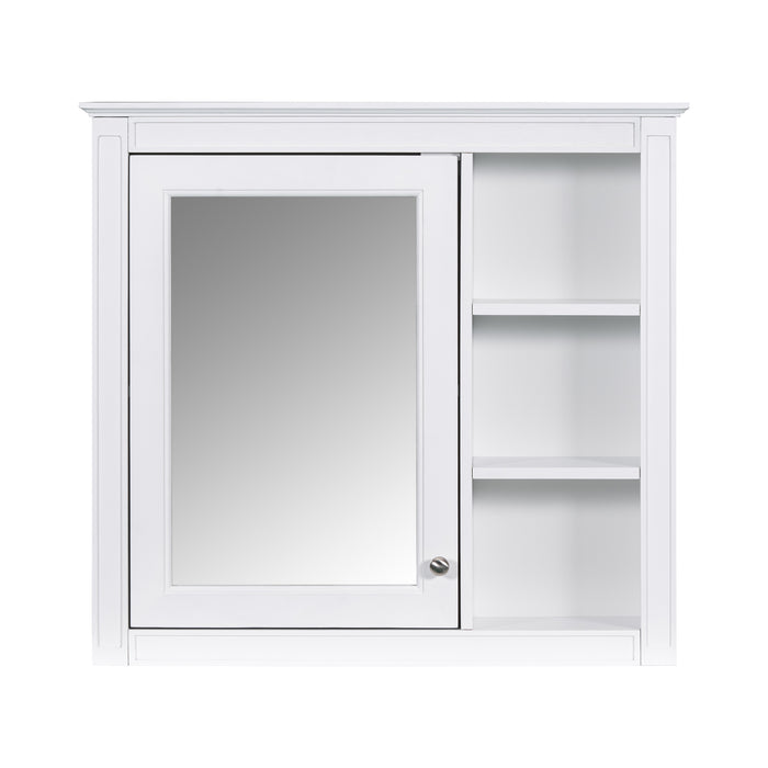 Modern Wall-Mounted Medicine Cabinet with Mirror, 30'' x 28'', White Finish, MDF and Solid Wood Construction, 3 Open Shelves
