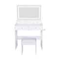 Modern White Vanity Desk with Large Mirror, Power Outlet & Hair Dryer Holder, Adjustable Lighting, 5 Drawers