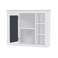 Modern White Wall-Mounted Medicine Cabinet with Mirror, 35'' x 27.5'' Storage Cabinet with 6 Open Shelves and Adjustable Interior, MDF Construction