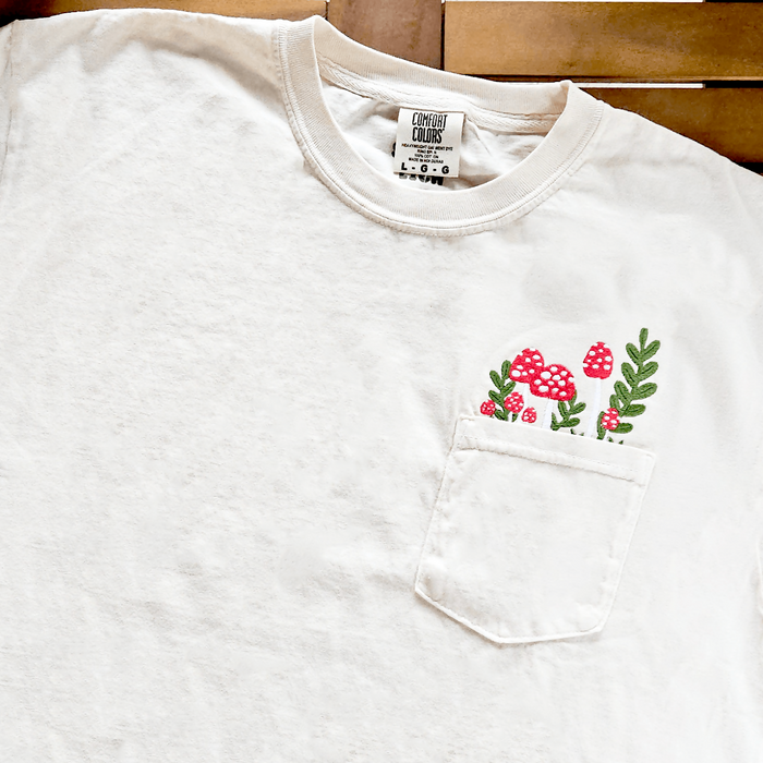 Mushroom Embroidered Pocket T-Shirt