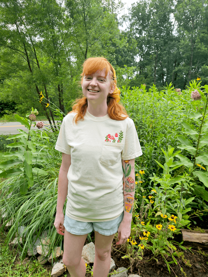 Mushroom Embroidered Pocket T-Shirt