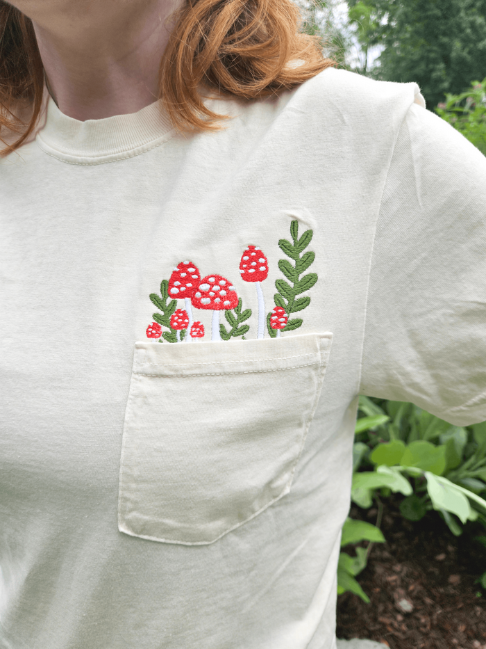 Mushroom Embroidered Pocket T-Shirt