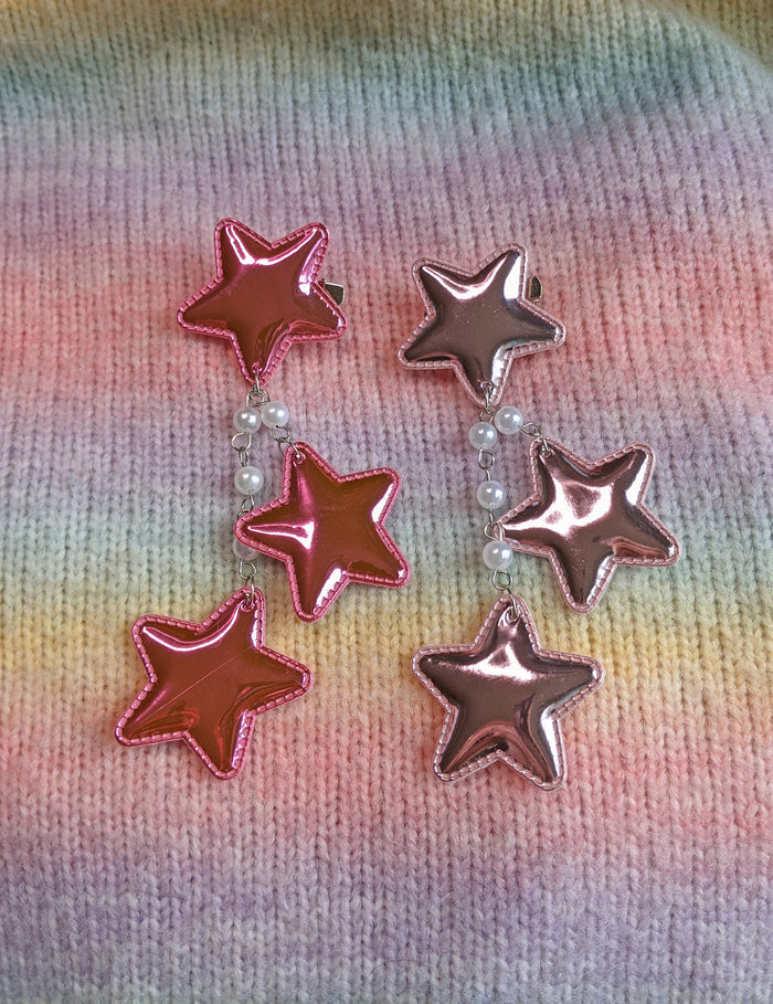 NEW 2-Way Large Super Shiny Pink Metallic Star Clips