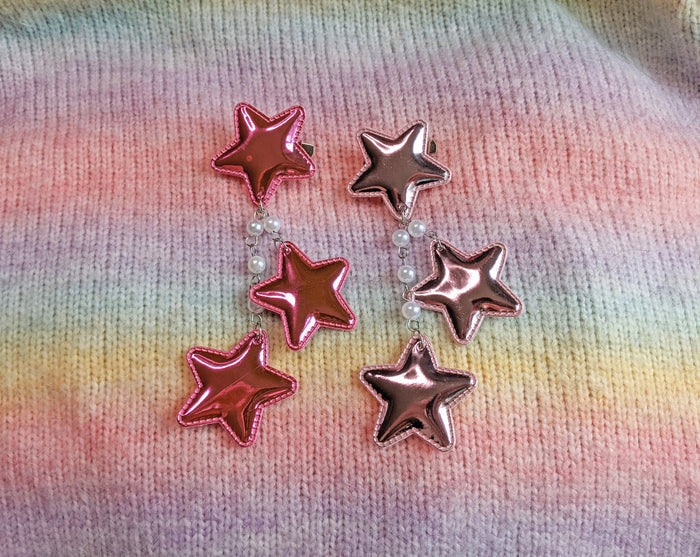 NEW 2-Way Large Super Shiny Pink Metallic Star Clips
