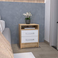 Nightstand 20'H, Two Drawers, Superior Top, Metal Handles, White / Light Oak