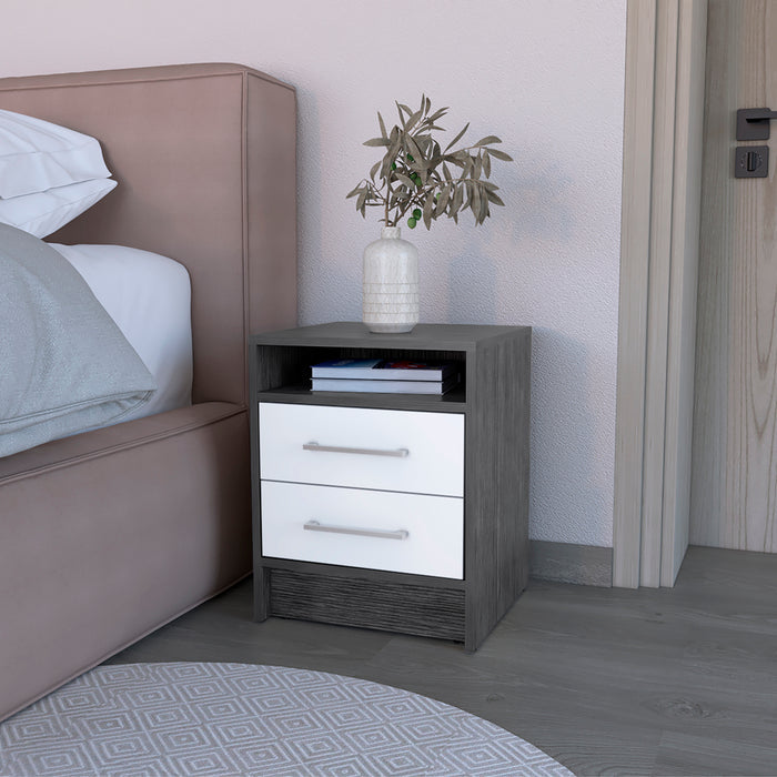 Nightstand Cartiz, Two Drawers, Smokey Oak / White Finish