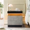 Nightstand LED Bedside Table Cabinet Lights Modern End Side with 2 Drawers for Bedroom (Black+Gray)