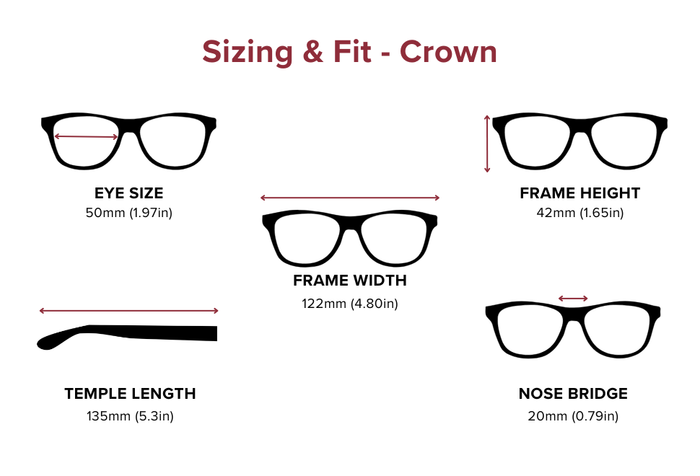 DebSpecs Large-size eyewear fit guide Crown