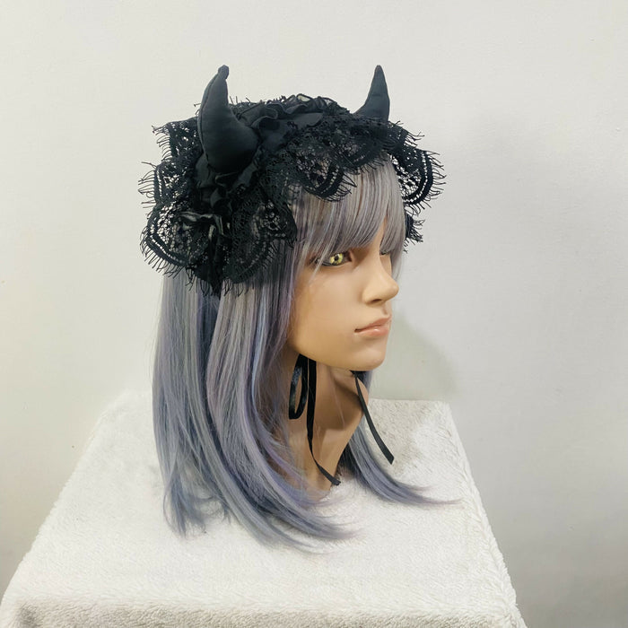 Noir Lace Ruffle Demon Headdress