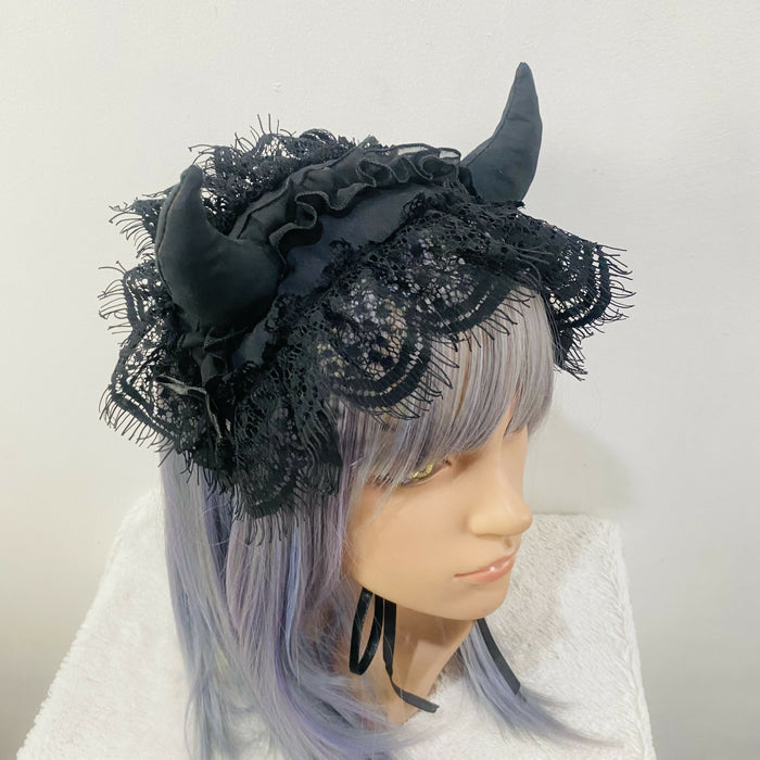 Noir Lace Ruffle Demon Headdress