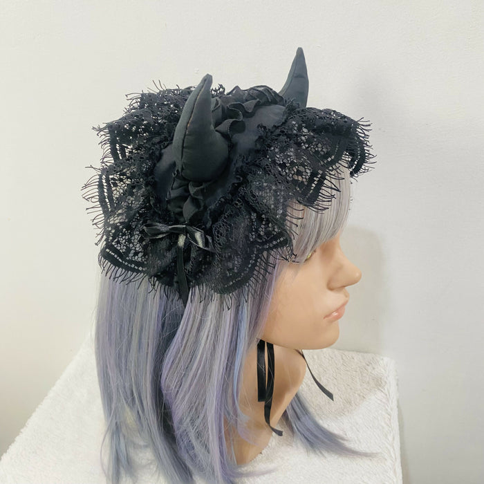 Noir Lace Ruffle Demon Headdress