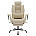 Office Chair Ergonomic 200 kg PU Leather Computer Chair with Lumbar Support and High Backrest, Ergonomic Desk Chair with Liftable Headrest, Beige