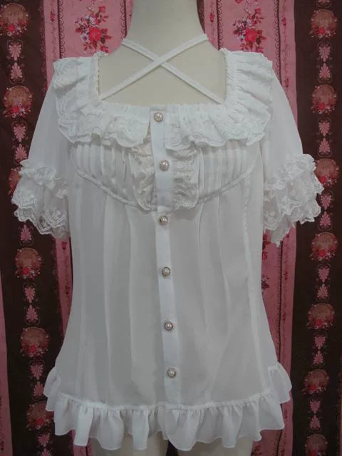 Open Collar Short Sleeve Blouse