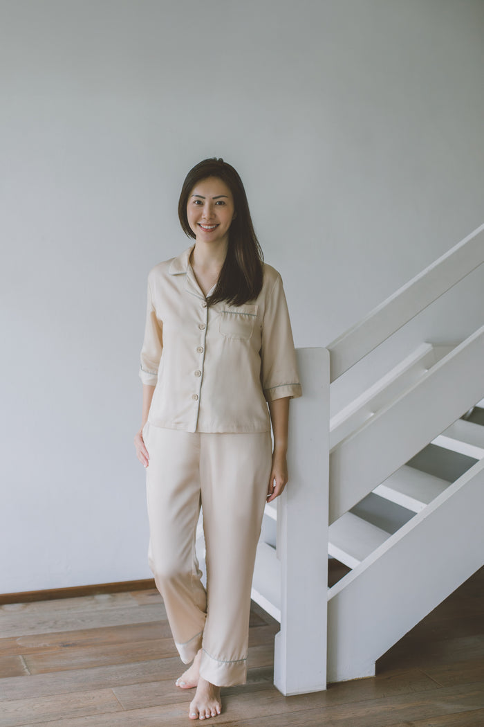 Short Sleeves with Long Pants / Beige / Small