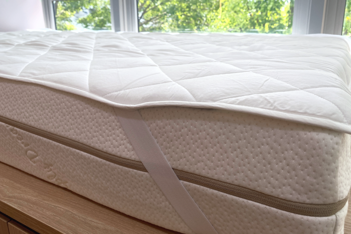 close up of a mattress protector