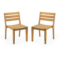 Outdoor Acacia Wood Dining Side Chair Set - Teak Finish, Slat Design, Durable, Water-Resistant, 20.50' x 21.50' x 32.00'