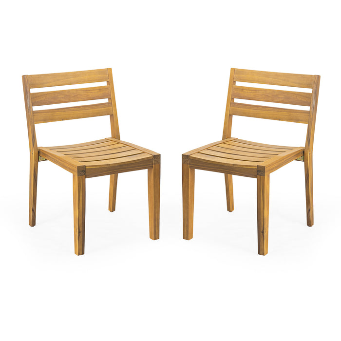 Outdoor Acacia Wood Dining Side Chair Set - Teak Finish, Slat Design, Durable, Water-Resistant, 20.50' x 21.50' x 32.00'