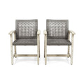 Outdoor Dining Chair Set of 2, Light Grey Wash Acacia Wood Frame and Mix Black PE Rattan Wicker