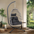 Outdoor Egg Hanging Chair with Stand, Patio Wicker Swing Egg Chair Indoor Swinging Chair Outdoor Hammock Egg Chair