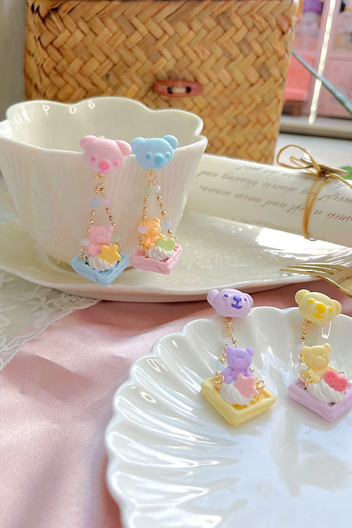 Pastel Teddy Waffle Earrings