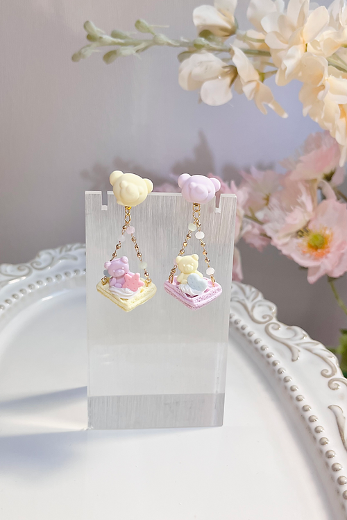 Pastel Teddy Waffle Earrings