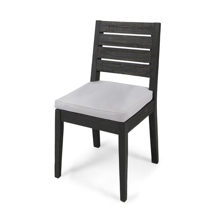 Patio Armless Dining Chair with Laid-Back Slat Panel Design, Light Grey
