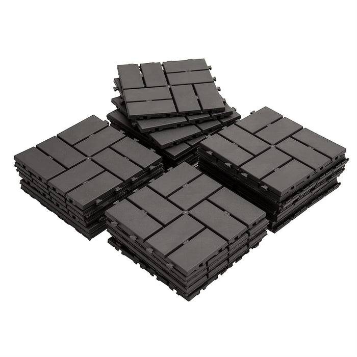 Patio Interlocking Deck Tiles, 12'x12' Square Composite Decking Tiles, Checked Plastic Outdoor Flooring Tile All Weather for Balcony Porch Backyard, (Gray, Pack of 27)