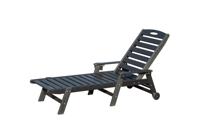 Patio Lounge Chair Outdoor, HDPE Outdoor Chaise Lounge with Reclining Backrest, Pool Lounger Chair for Outside, Poolside, Sunbathing Tanning, Black
