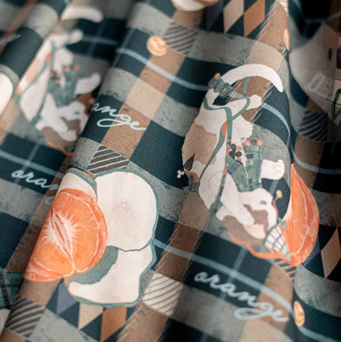 Persimmon Cat Suspender Skirt and Blouse