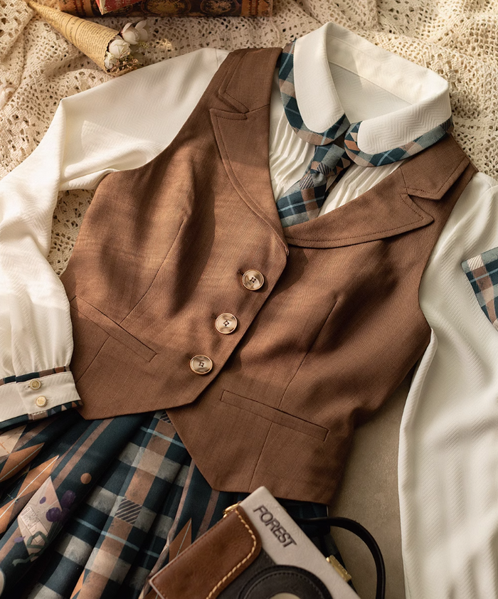Persimmon Cat Suspender Skirt and Blouse