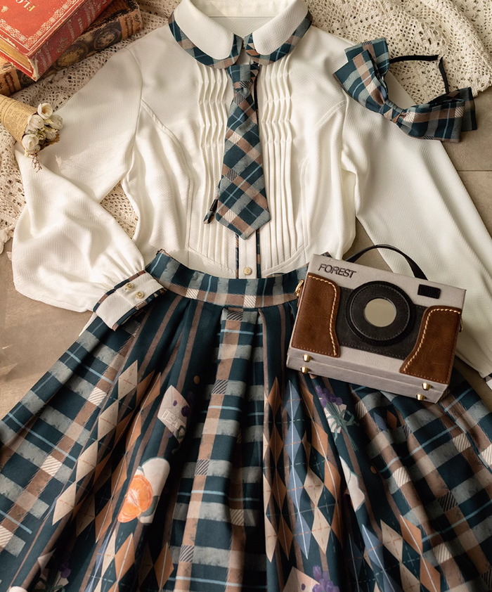 Persimmon Cat Suspender Skirt and Blouse