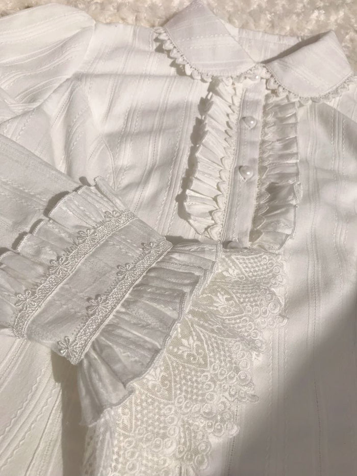 Peter Pan Collar Ruffle & Lace Long Sleeve Blouse