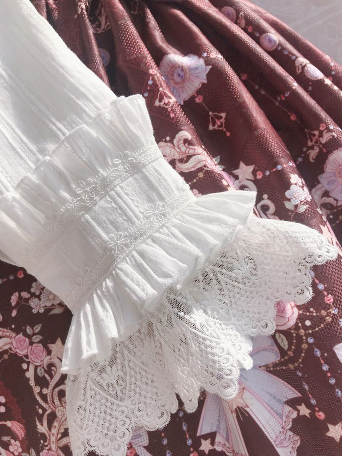 Peter Pan Collar Ruffle & Lace Long Sleeve Blouse