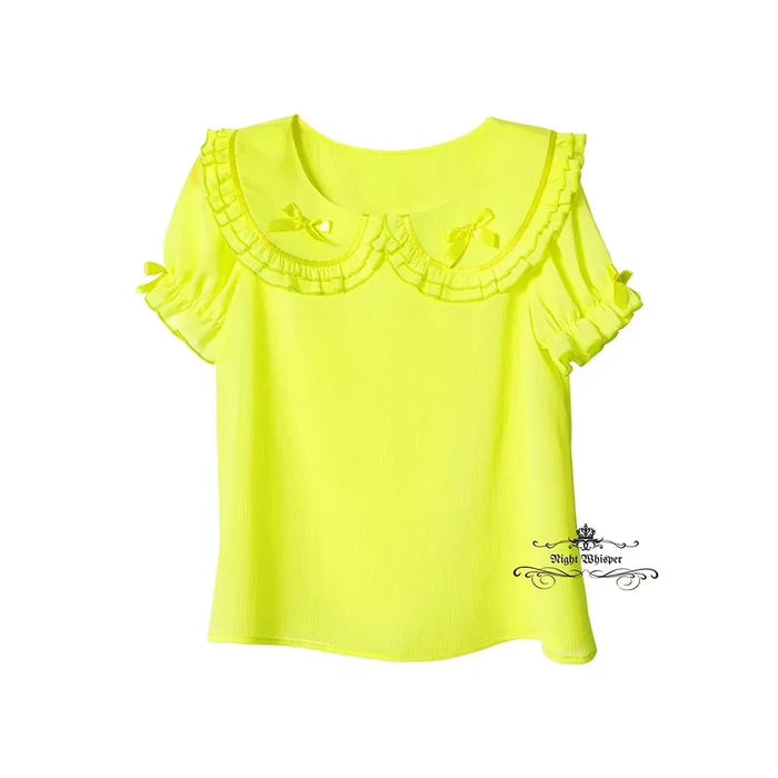Peter Pan Collar Short Sleeve Blouse (11 Colors)