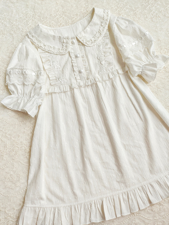 Peter Pan Collar White Lace Blouse With Puff Sleeves